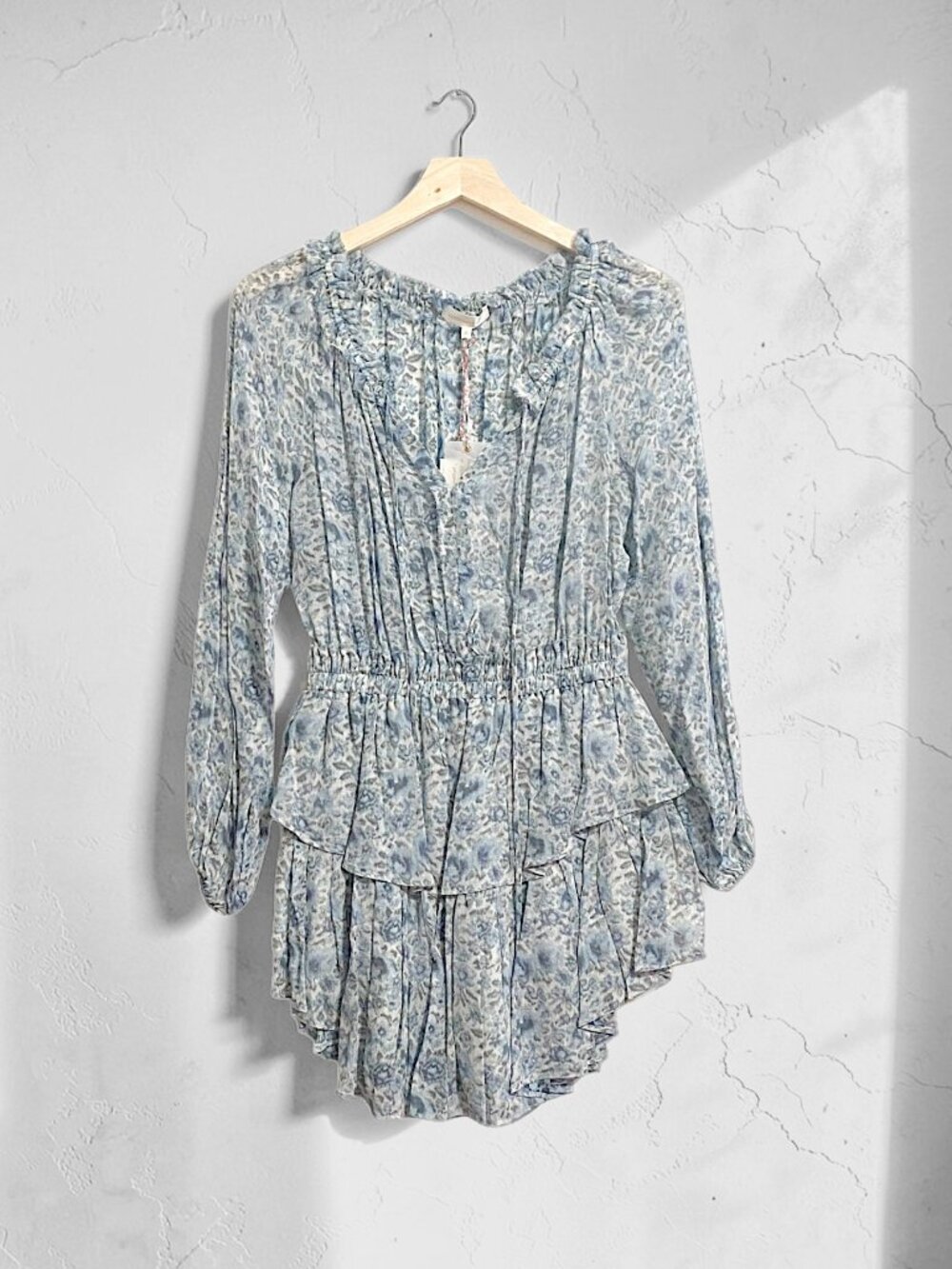 LoveShackFancy Popover‎ Mini Floral Dress in Ocean Breeze  Size P, NWT - Picture 3 of 15